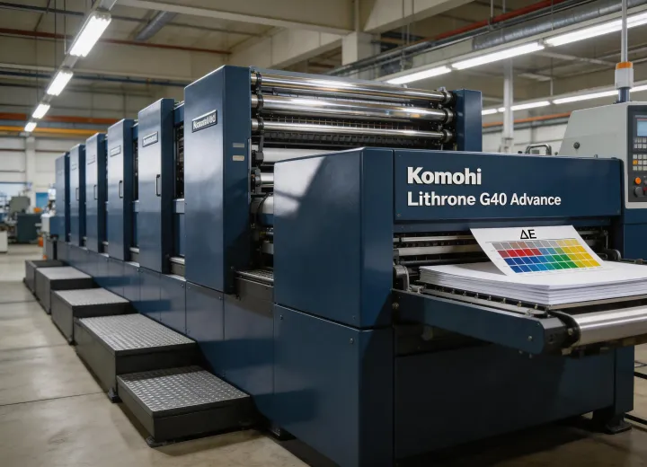 Komori Lithrone G40 Advance sheetfed offset press in the Tsukuba pressroom