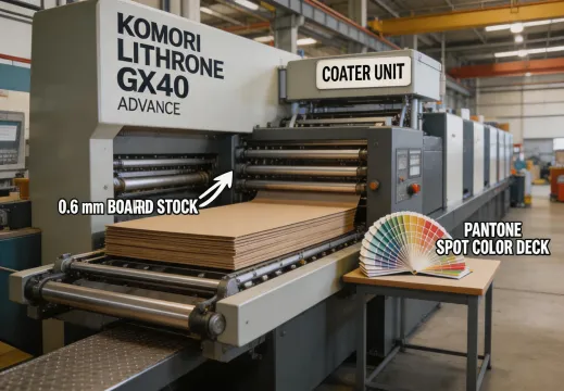 Folding carton packaging plant with Lithrone GX40 coating unit